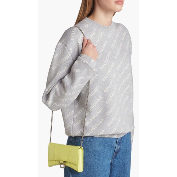 Balenciaga Hourglass Leather Wallet on Chain in Lime Green